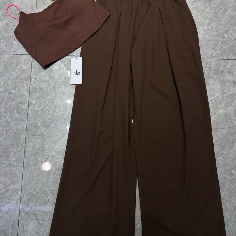 Alo Women's Wide-Leg High-Rise Pants in Dark Brown